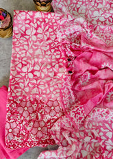 Cotton Batik Elegance: Kurta with Laser-Cut Daman & Printed Dupatta